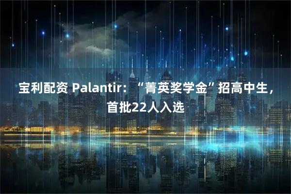 宝利配资 Palantir：“菁英奖学金”招高中生，首批22人入选