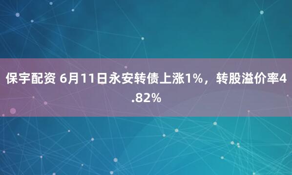 保宇配资 6月11日永安转债上涨1%，转股溢价率4.82%